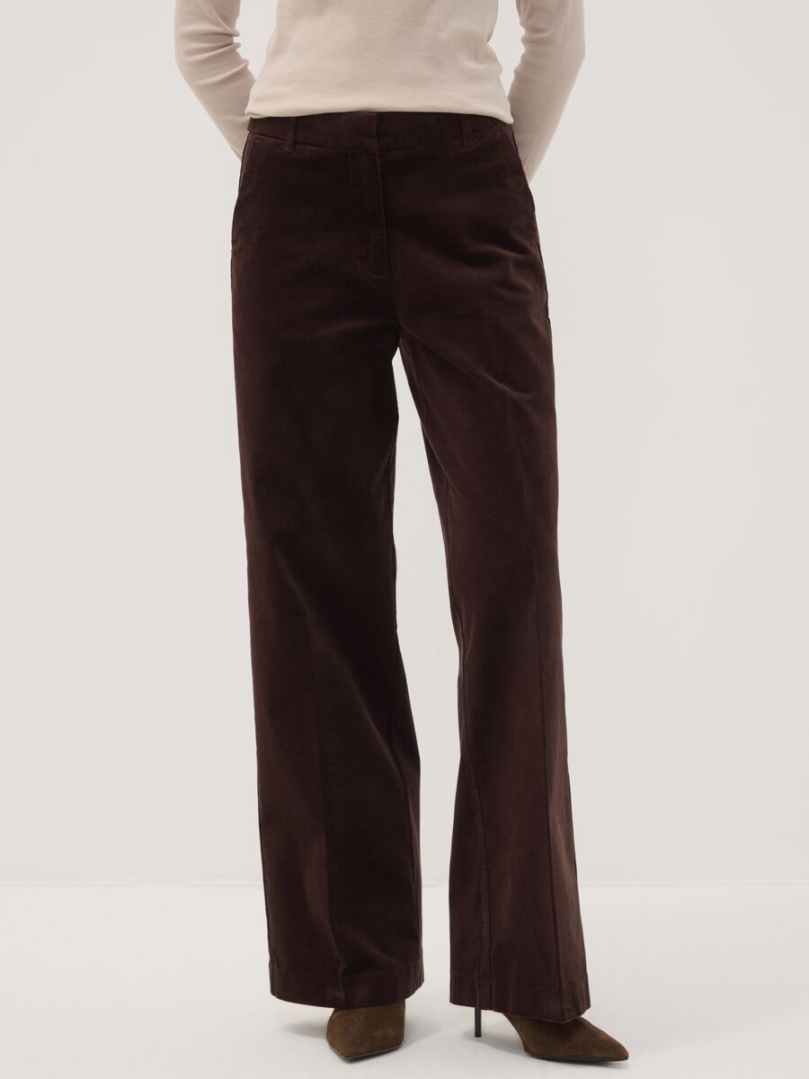 Braune The Iconic Pants Straight-Fit-Hose aus geripptem Stretch-Baumwollstoff_1