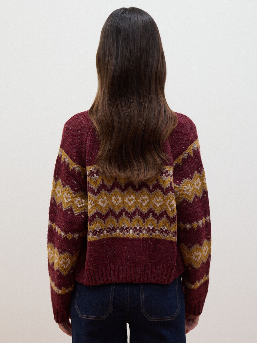 Red crew-neck jacquard wool-blend cardigan, regular fit_3