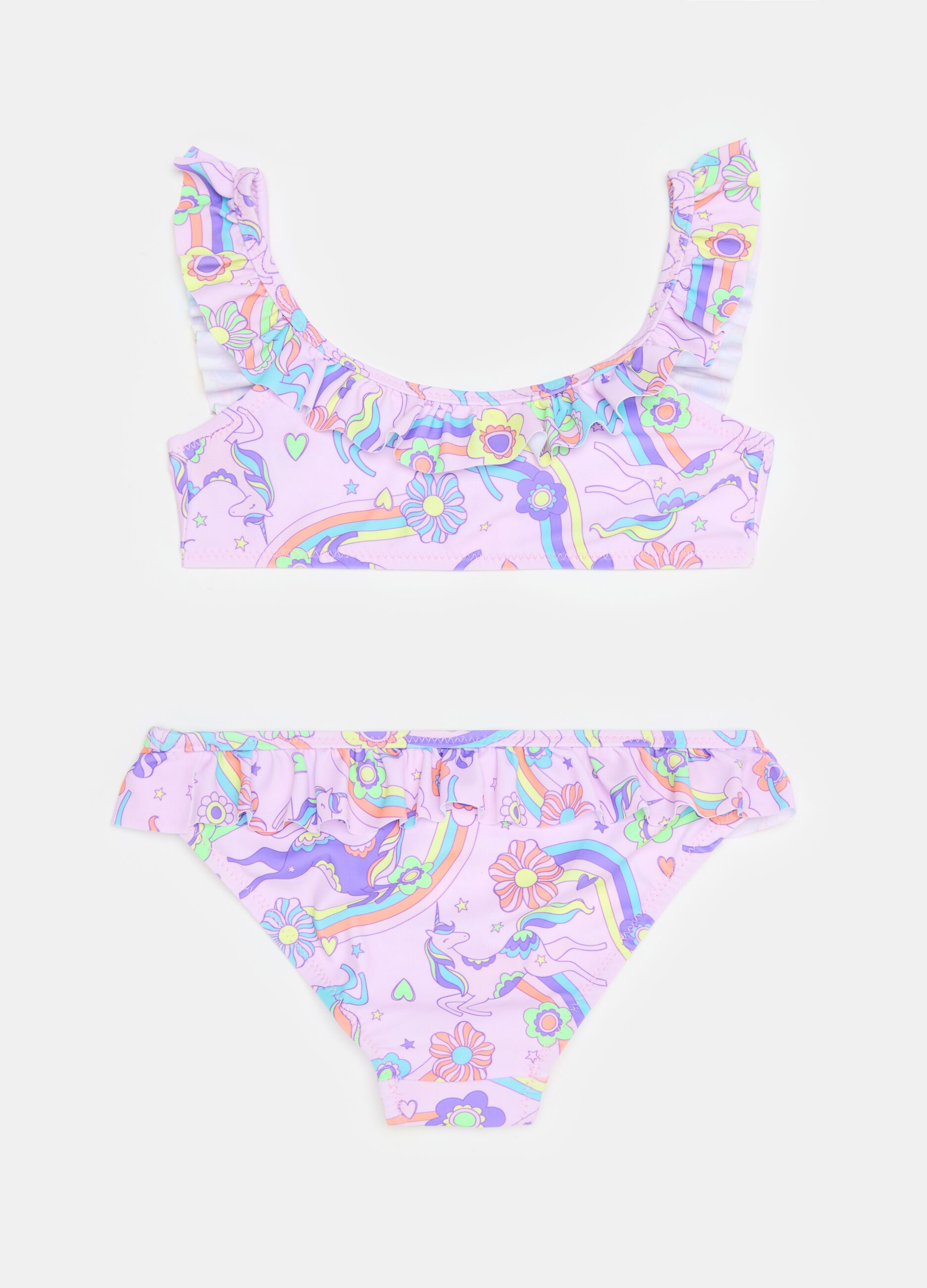 Bikini con volantes estampado unicornio