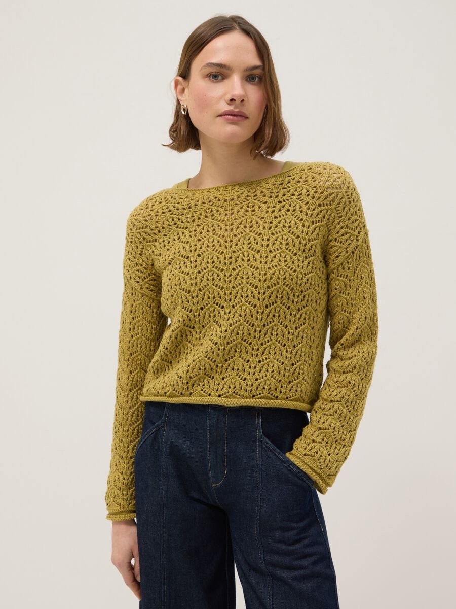 Pure cotton yellow jumper regular fit with perforated pattern_1