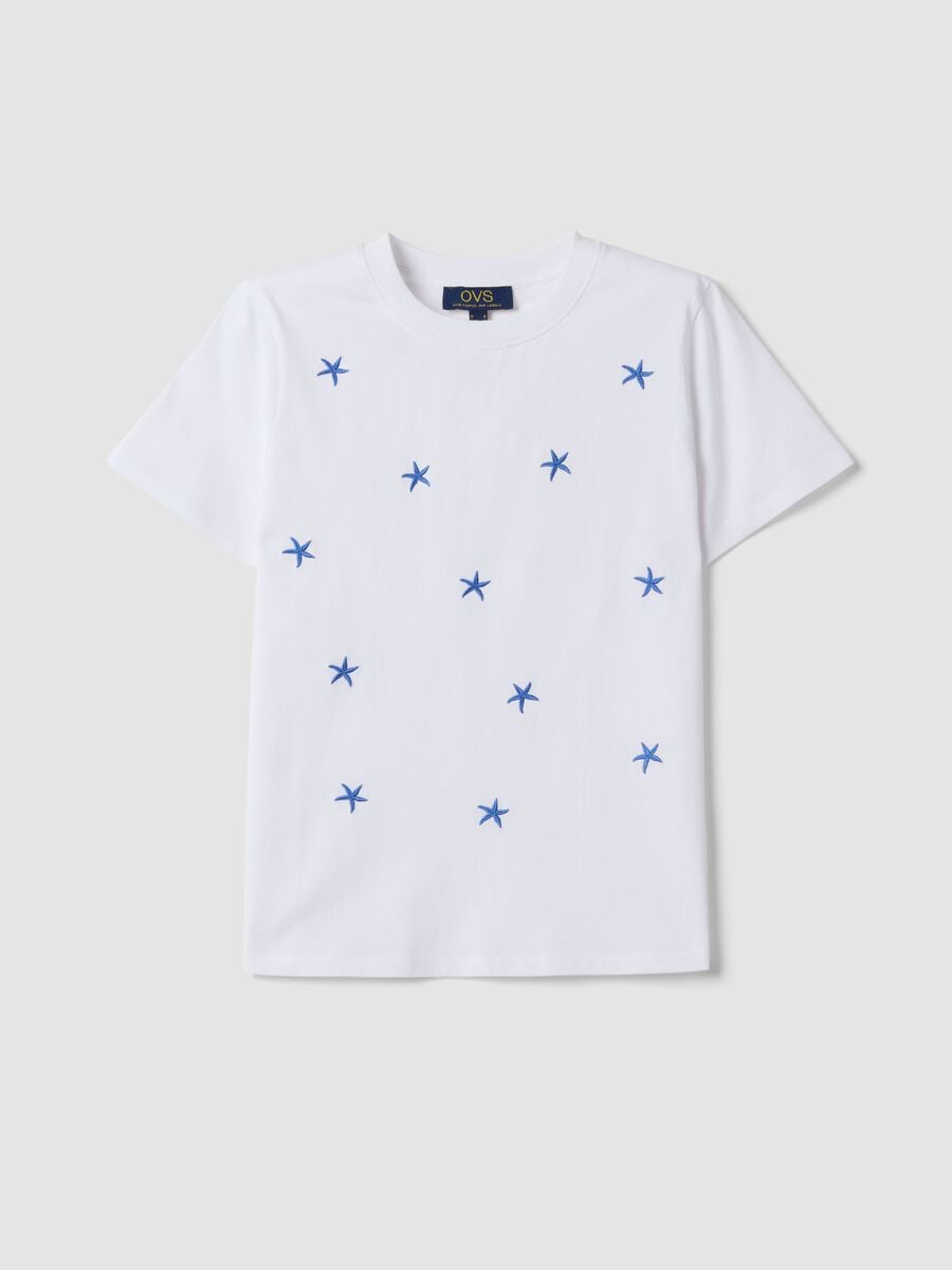 Camiseta blanca de algod&oacute;n puro con bordados de estrellas_4