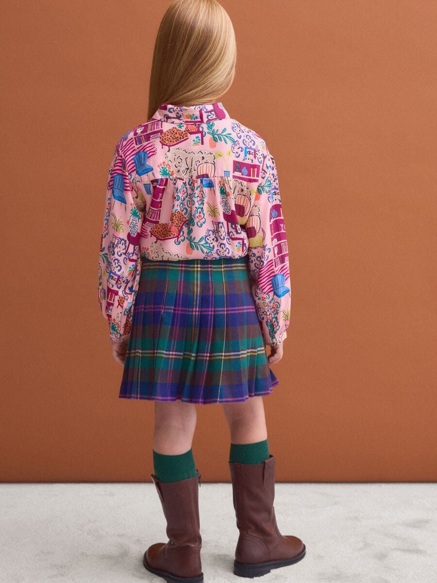 Girls&rsquo; multicolour stretch viscose checked skirt_2