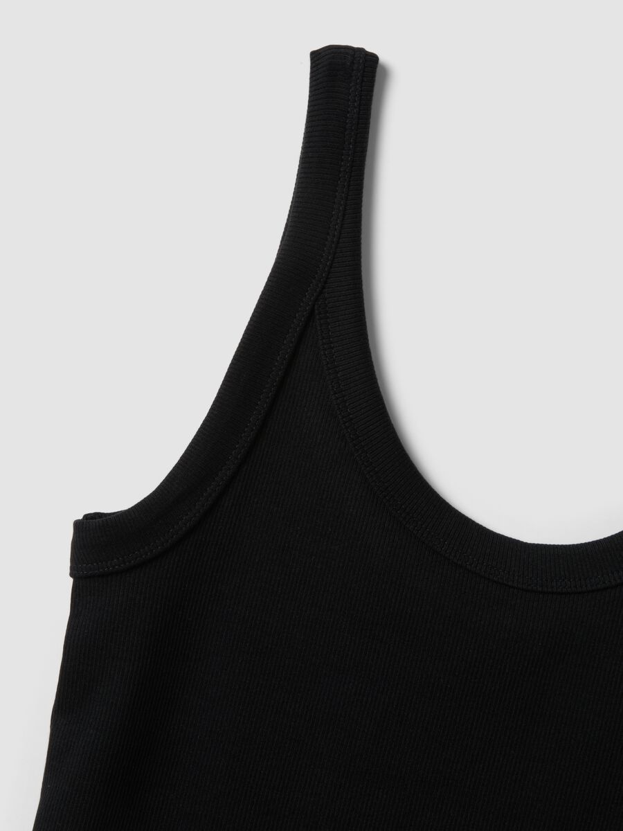 Black stretch cotton fitted vest top_5