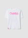 Girl's white oversized fit pure cotton t-shirt with writing_0