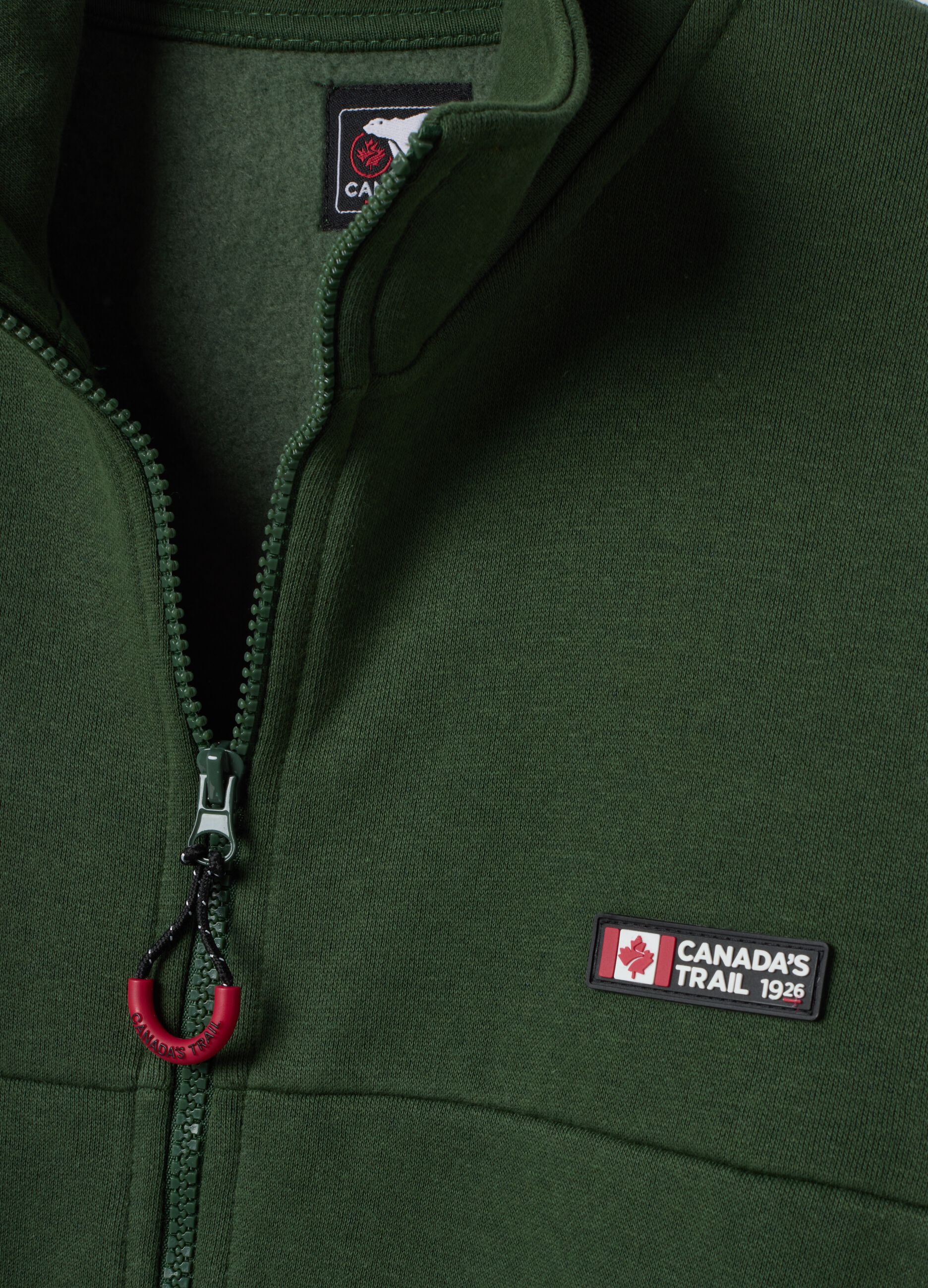 Sweatshirt verde com fecho integral em mistura de algod&atilde;o e gola alta
