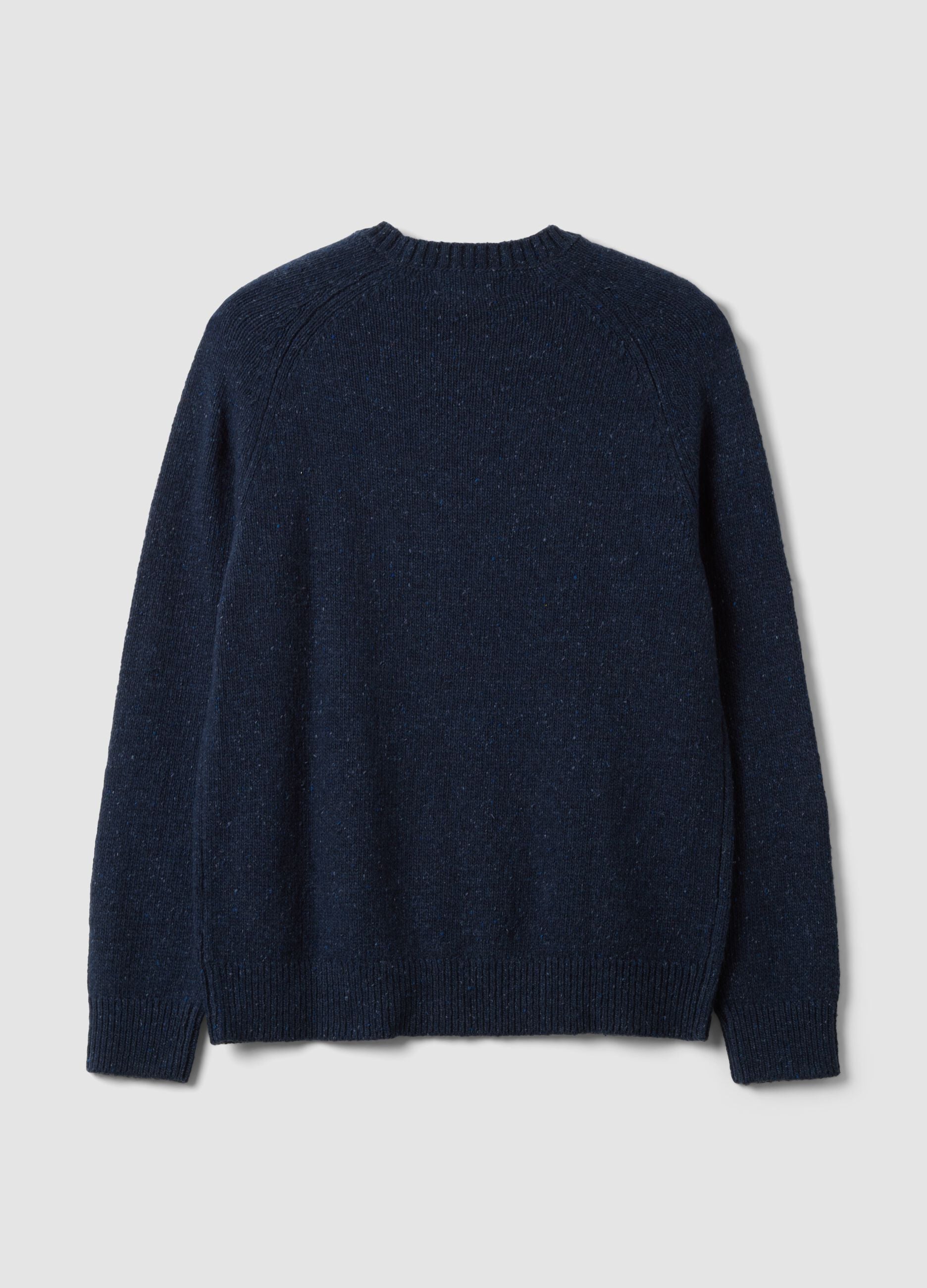 Blue crew-neck cotton and wool-blend jumper