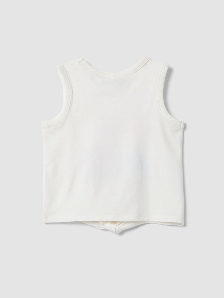 White organic cotton vest top with print and knot detail_1