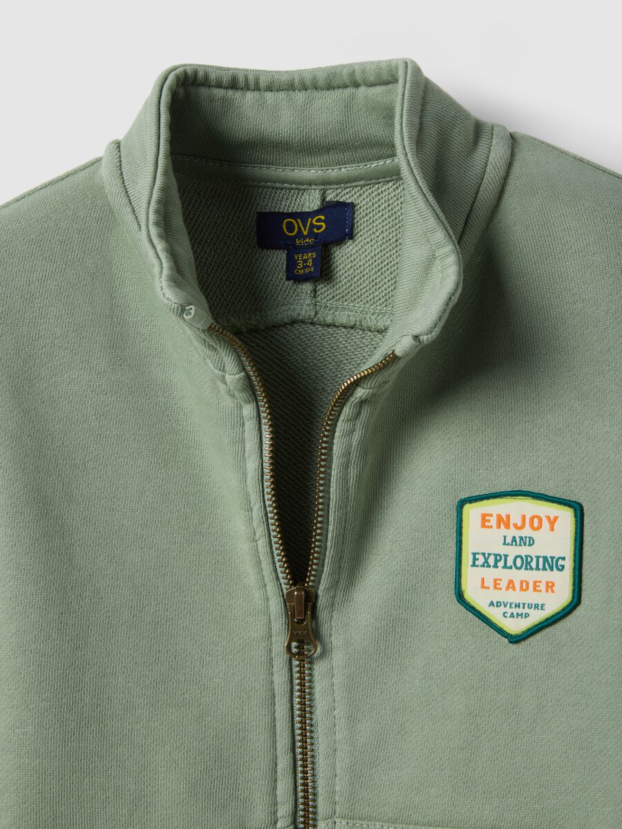 Green cotton blend kids' regular fit sweatshirt with zip and large pockets_3