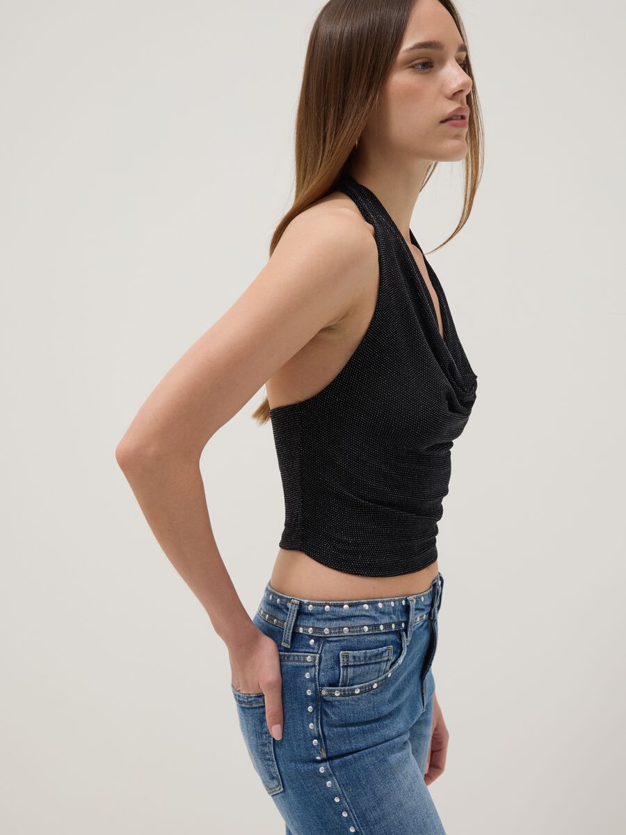 Black stretch top with draped neckline_1