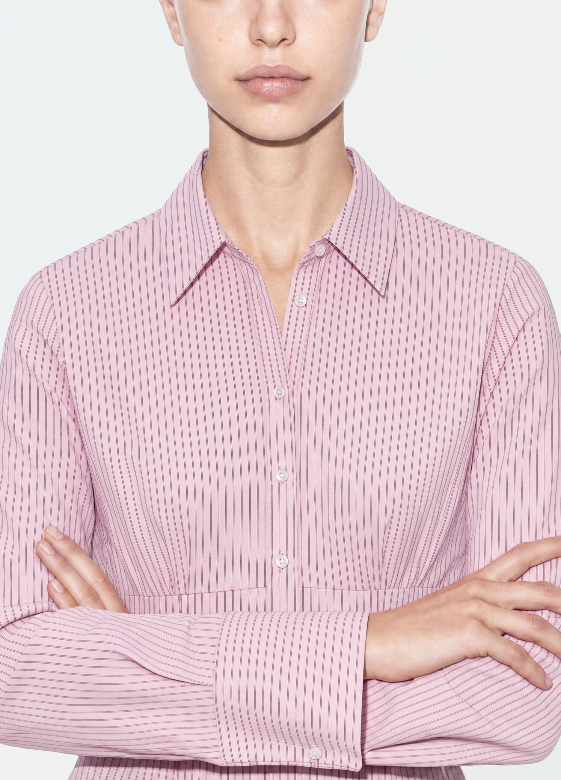Rosa gestreiftes Slim-Fit-Hemd aus elastischer Baumwolle