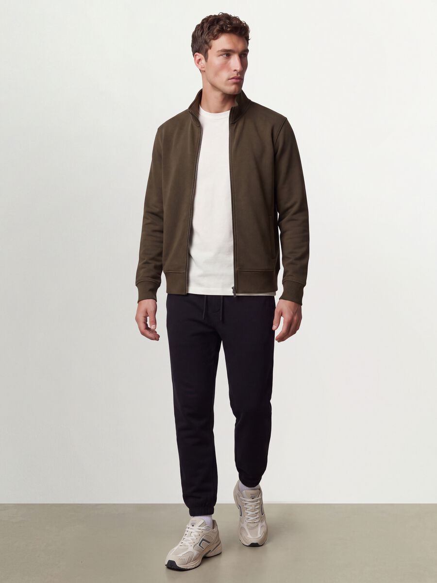 Green cotton-blend regular-fit sweatshirt with zip and crew neck_1