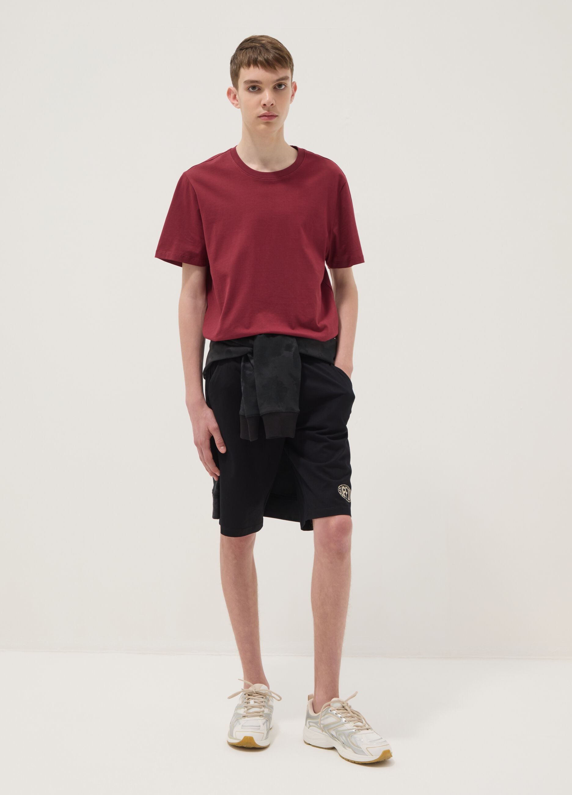 Black organic cotton Bermuda shorts with elasticated waist