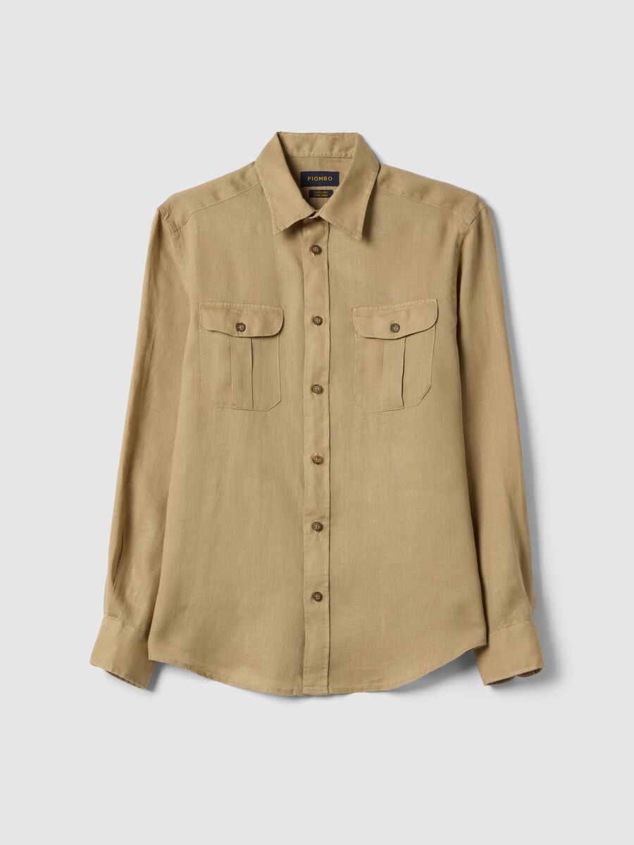 Camicia a maniche lunghe in puro lino beige regular fit_4