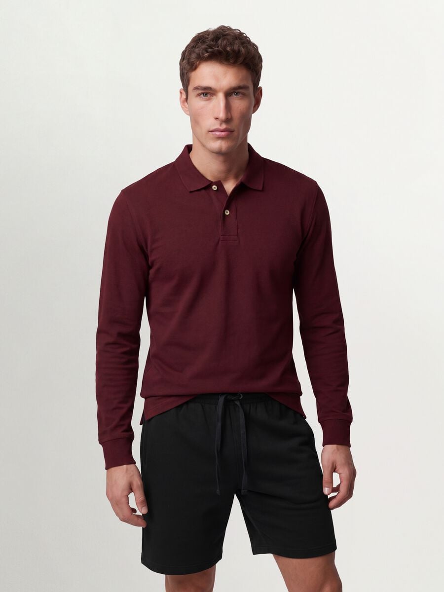 Red long-sleeve piqu&eacute; polo in pure organic cotton, regular fit_1