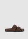 Brown genuine leather sandals with buckles and metallic details_0