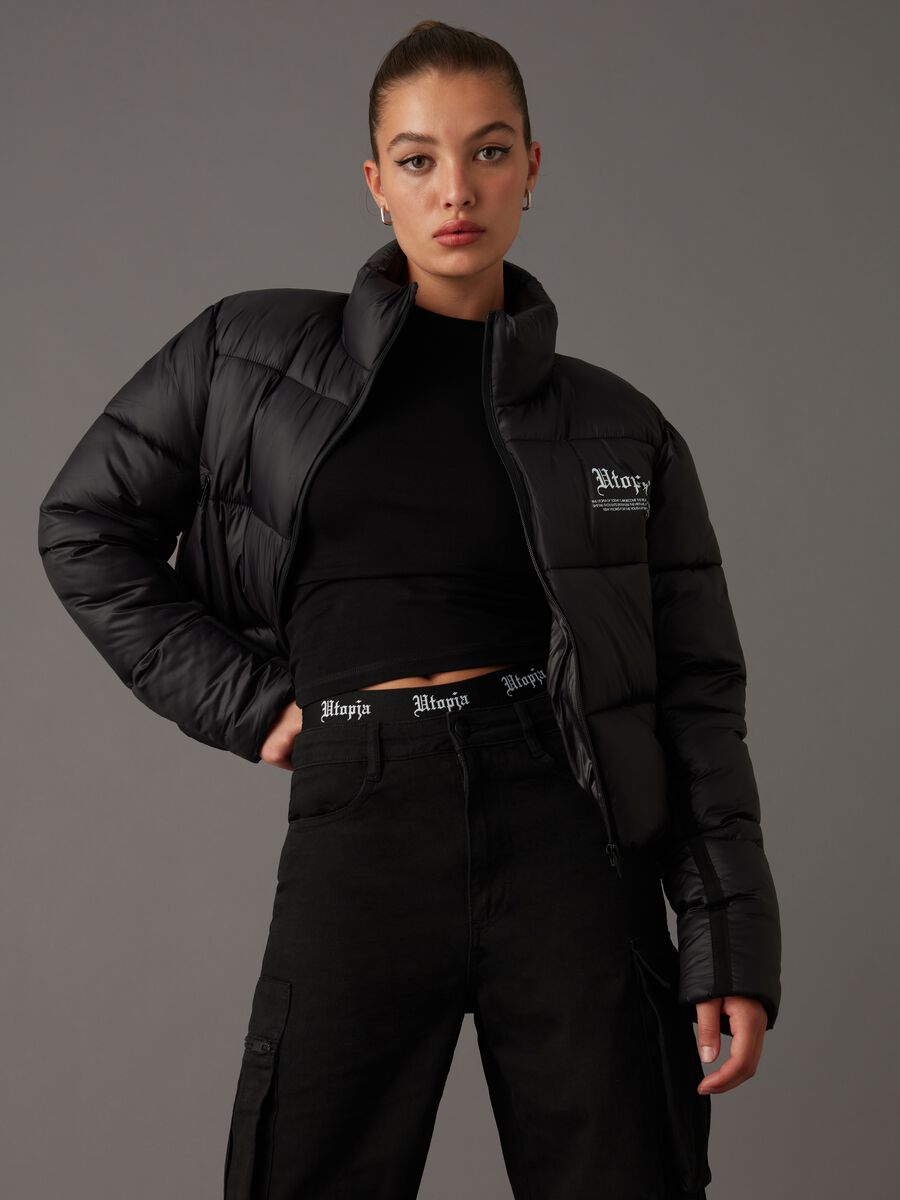 Black technical cropped down jacket_0
