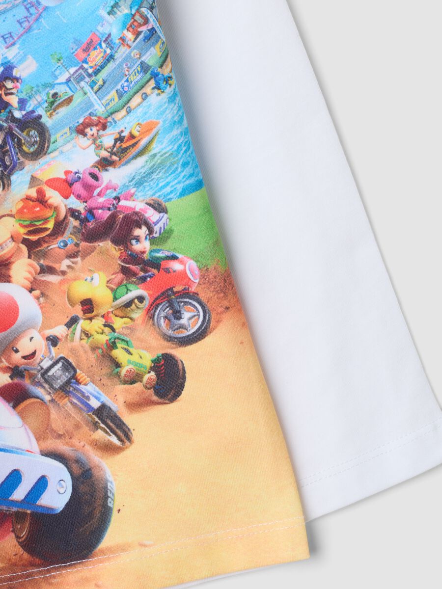 White pure cotton crew-neck T-shirt with Mario Kart print_3