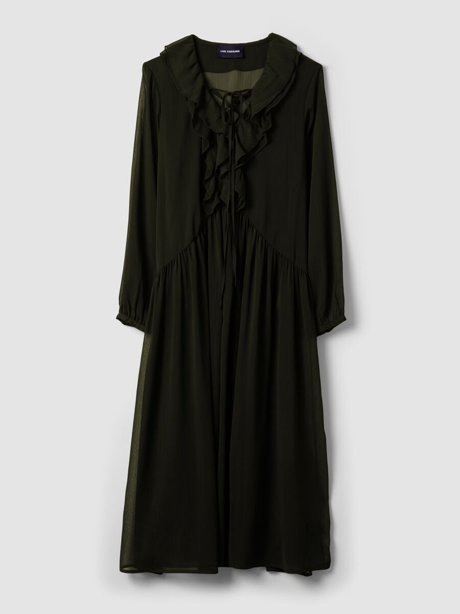 Black dress with deep V-neck and ruffles_0