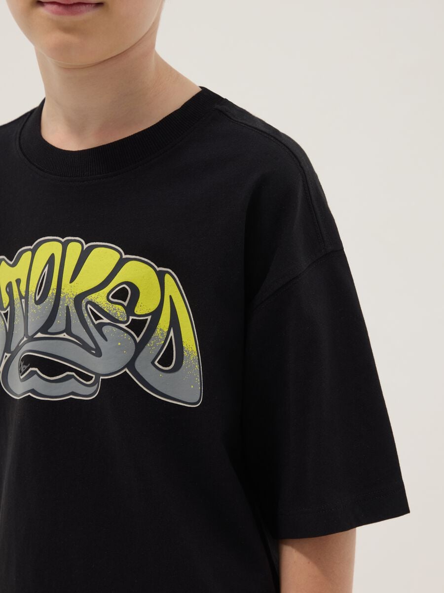 Black pure cotton T-shirt with front print_2