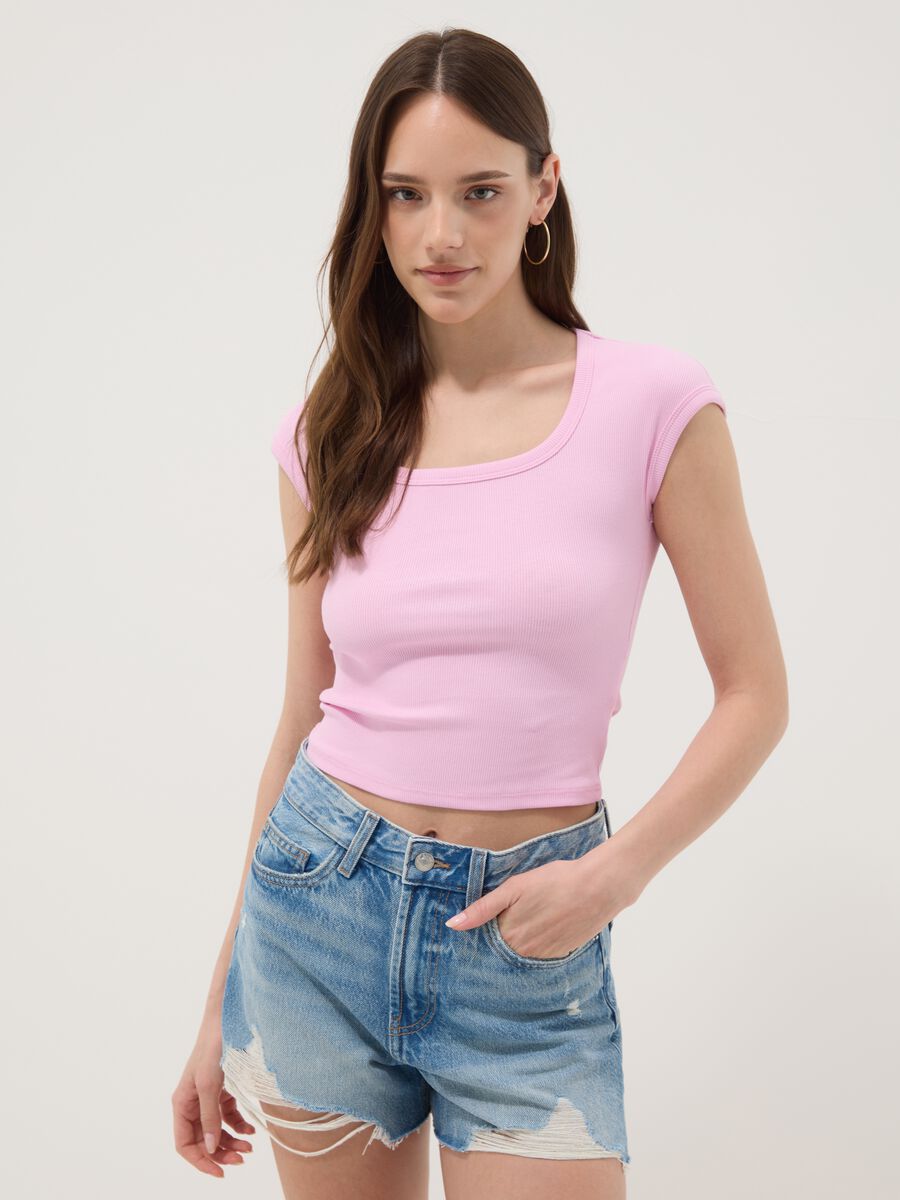 Camiseta rosa de algod&oacute;n el&aacute;stico_0