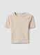 Beiges, geripptes Slim-Fit T-Shirt aus Stretch-Baumwolle_4