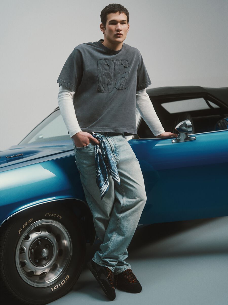 Blue baggy jeans in pure stretch cotton_0