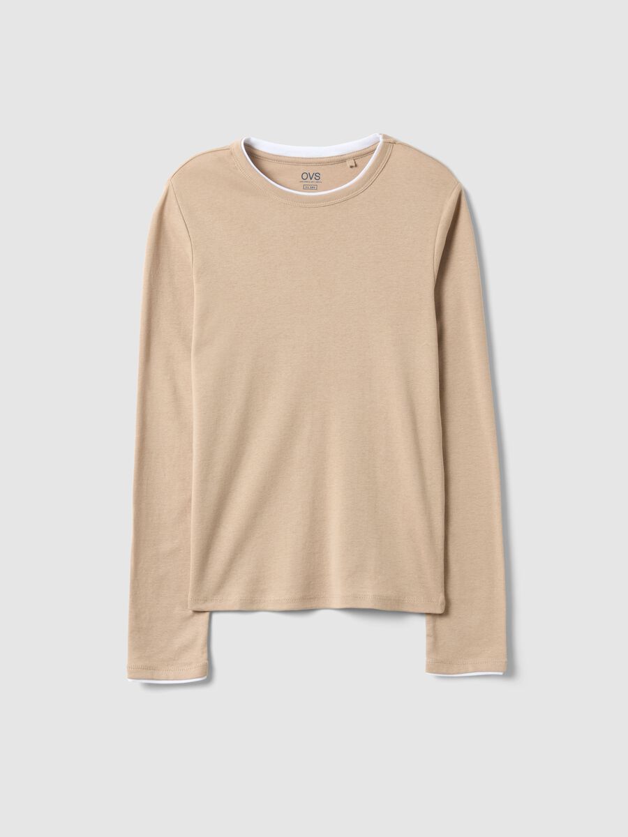 Beige pure cotton long sleeve shirt regular fit_0