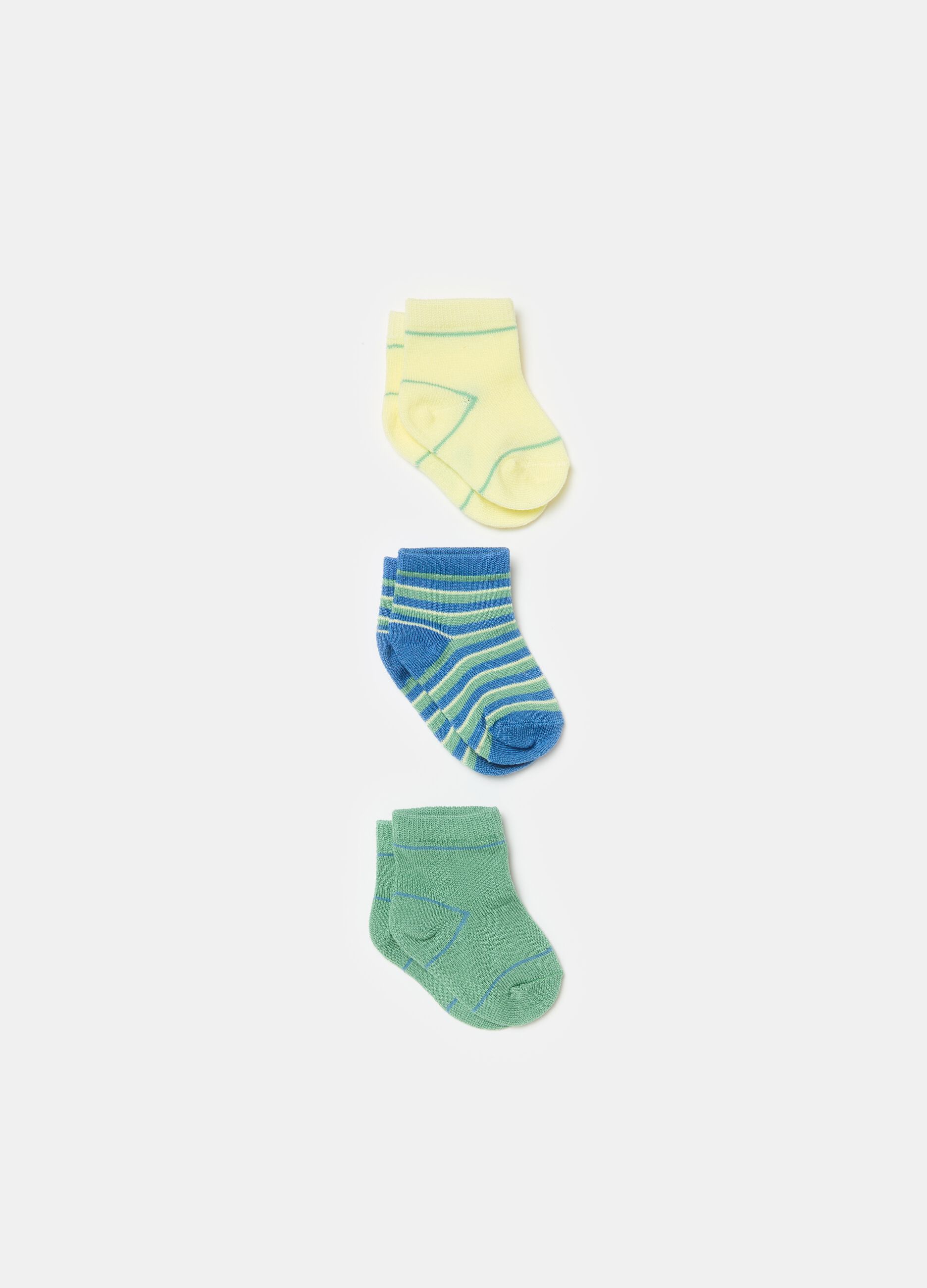 Three-pair pack short socks with stripes