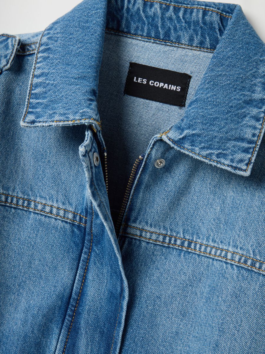 Regular fit pure cotton blue denim jacket with belt_1