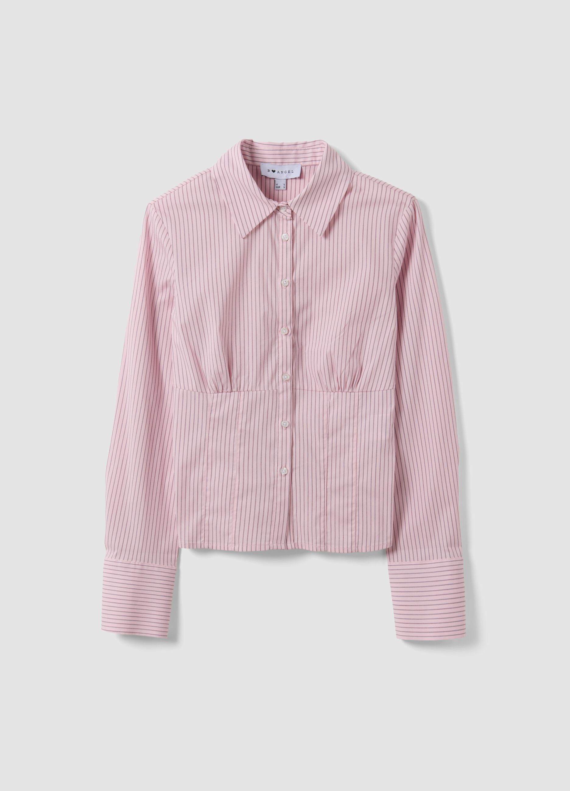 Rosa gestreiftes Slim-Fit-Hemd aus elastischer Baumwolle