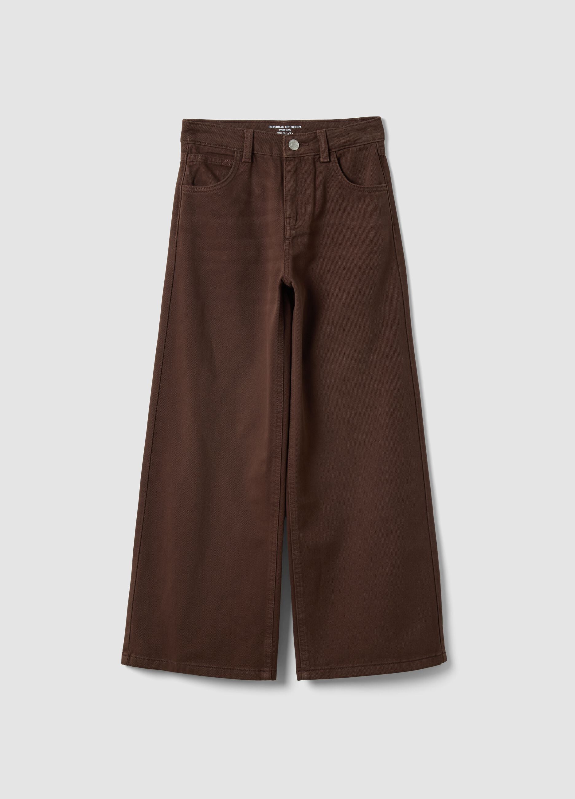 Brown wide-leg jeans in pure cotton twill