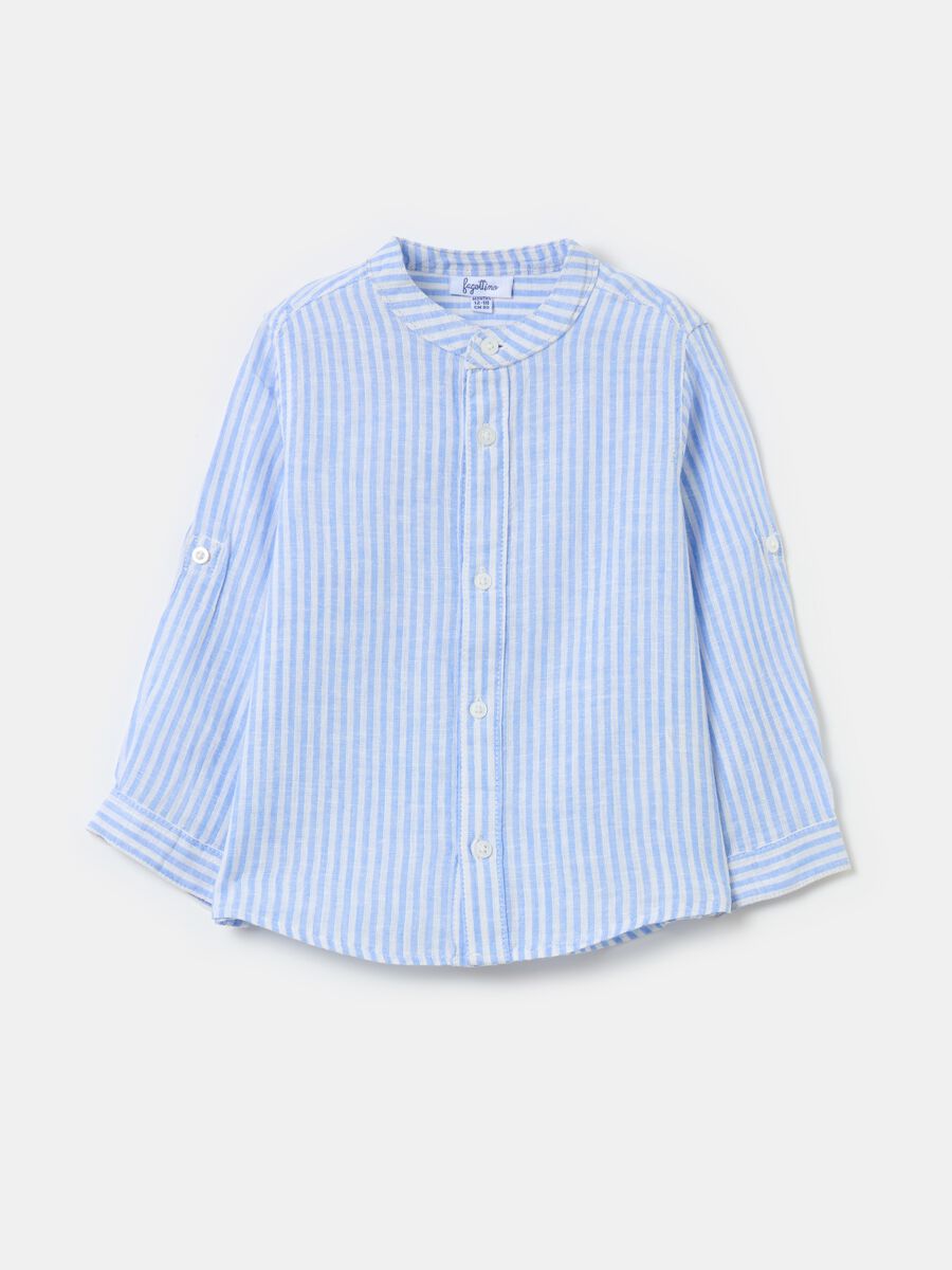 Striped linen and cotton shirt_0