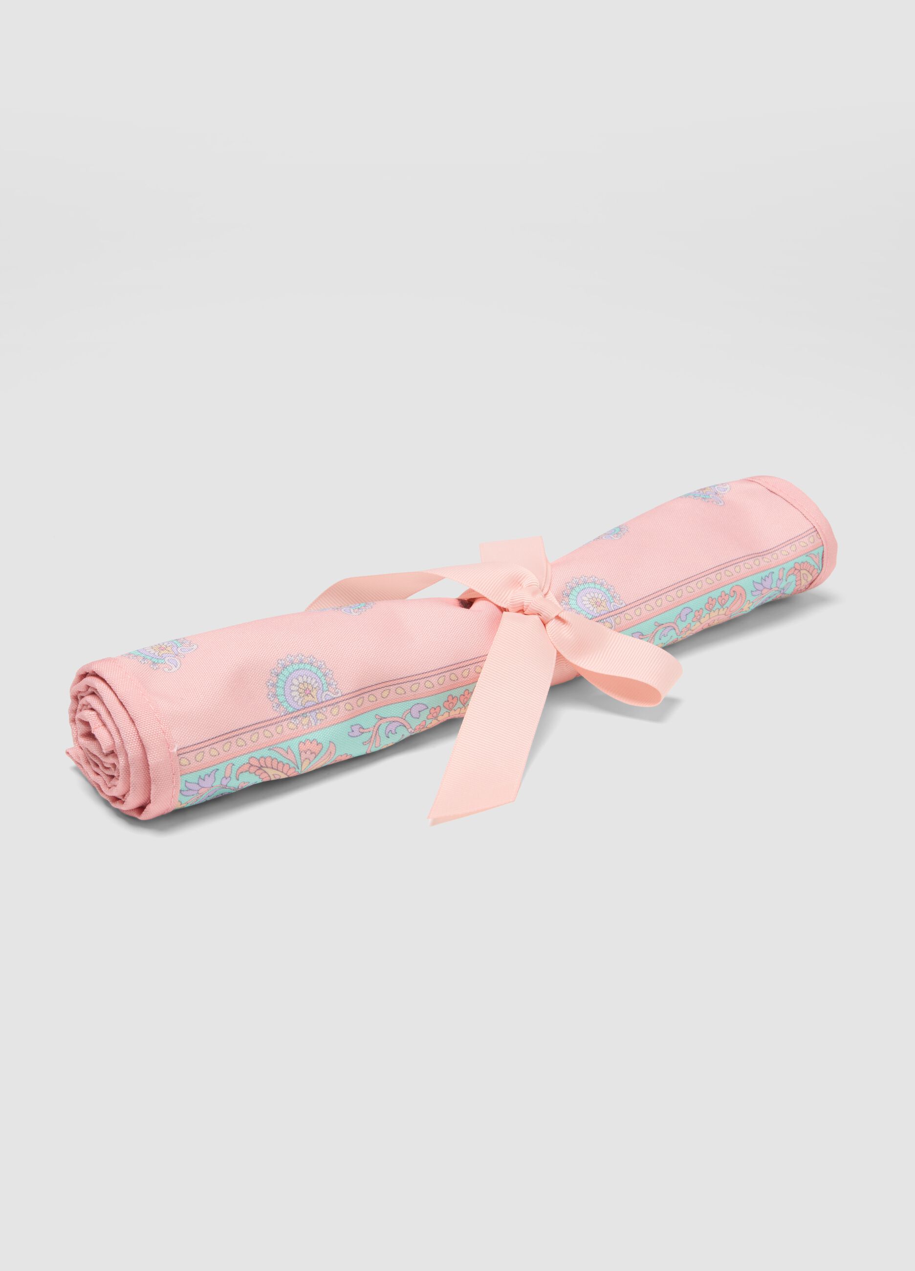 Pink pure-cotton scarf with multicolour print