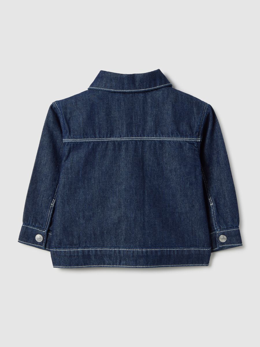 Blue regular fit pure cotton denim jacket with buttons for boy_1