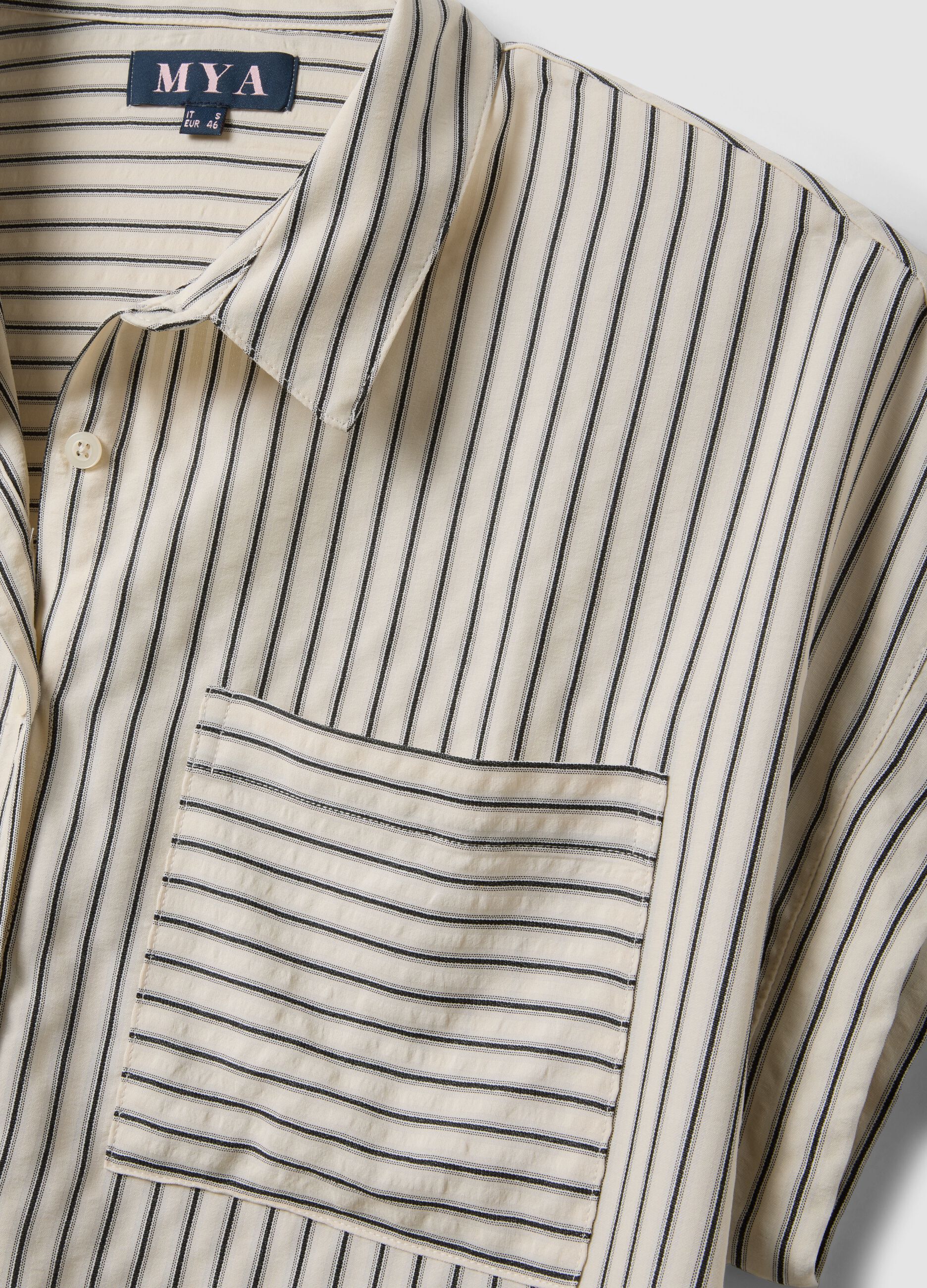 Beige striped viscose-blend shirt dress