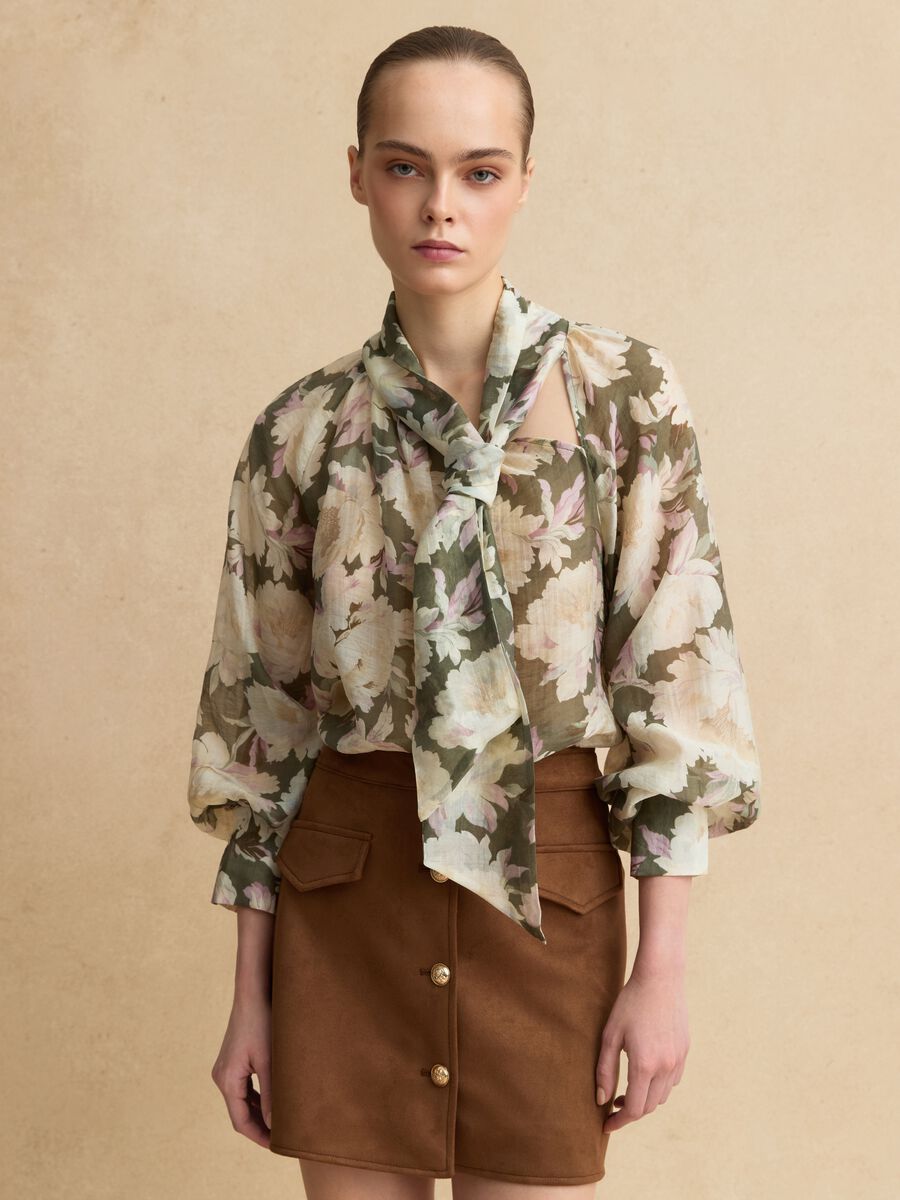 Multicolor Lyocell-Mischung Regular Fit Hemd mit Blumenmotiven_1