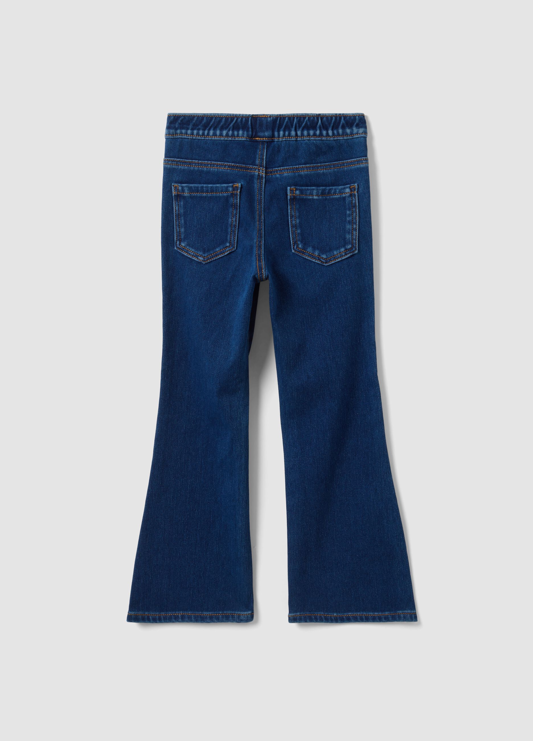 Blue flare-fit stretchy cotton jeggings for girls