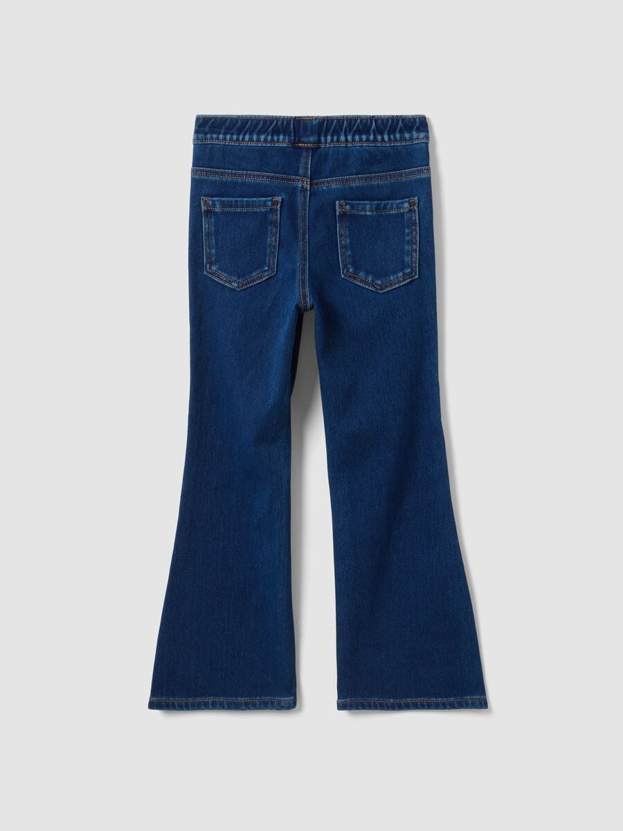 Blue flare-fit stretchy cotton jeggings for girls_1
