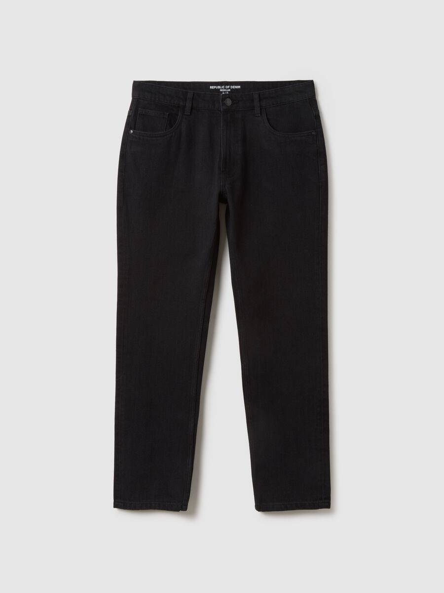 Black cotton blend trousers in regular fit_4