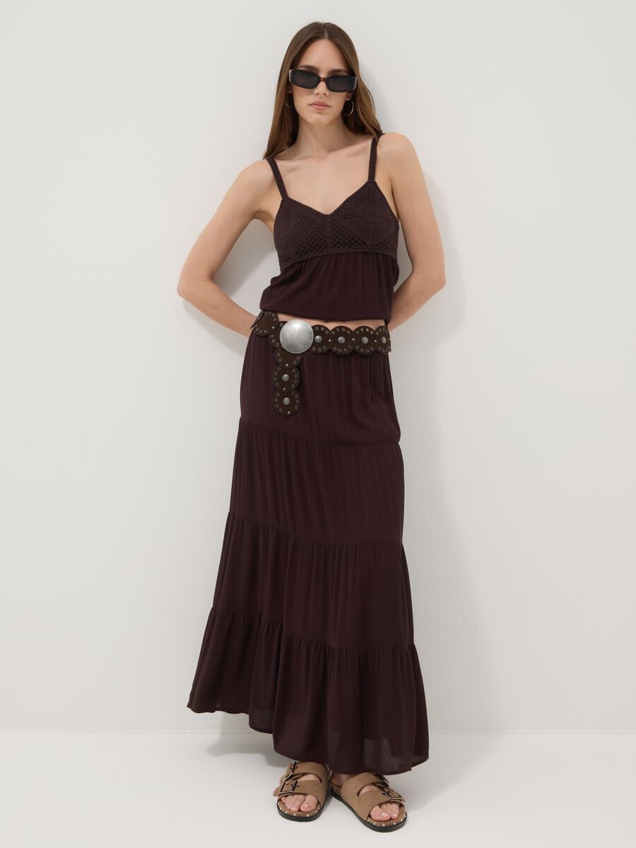 Brown maxi skirt in pure viscose_0