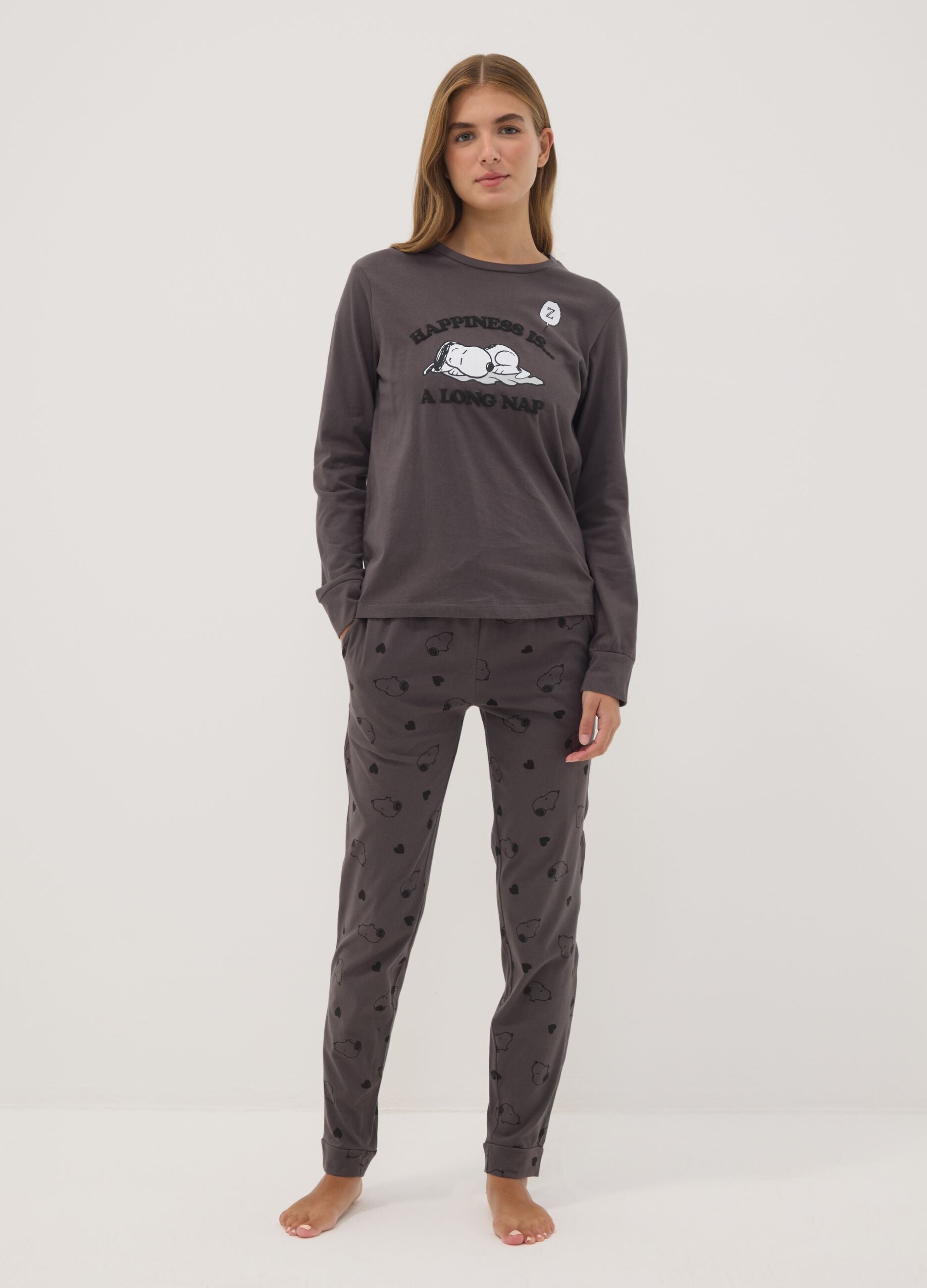 Peanuts organic cotton pyjama set in anthracite grey