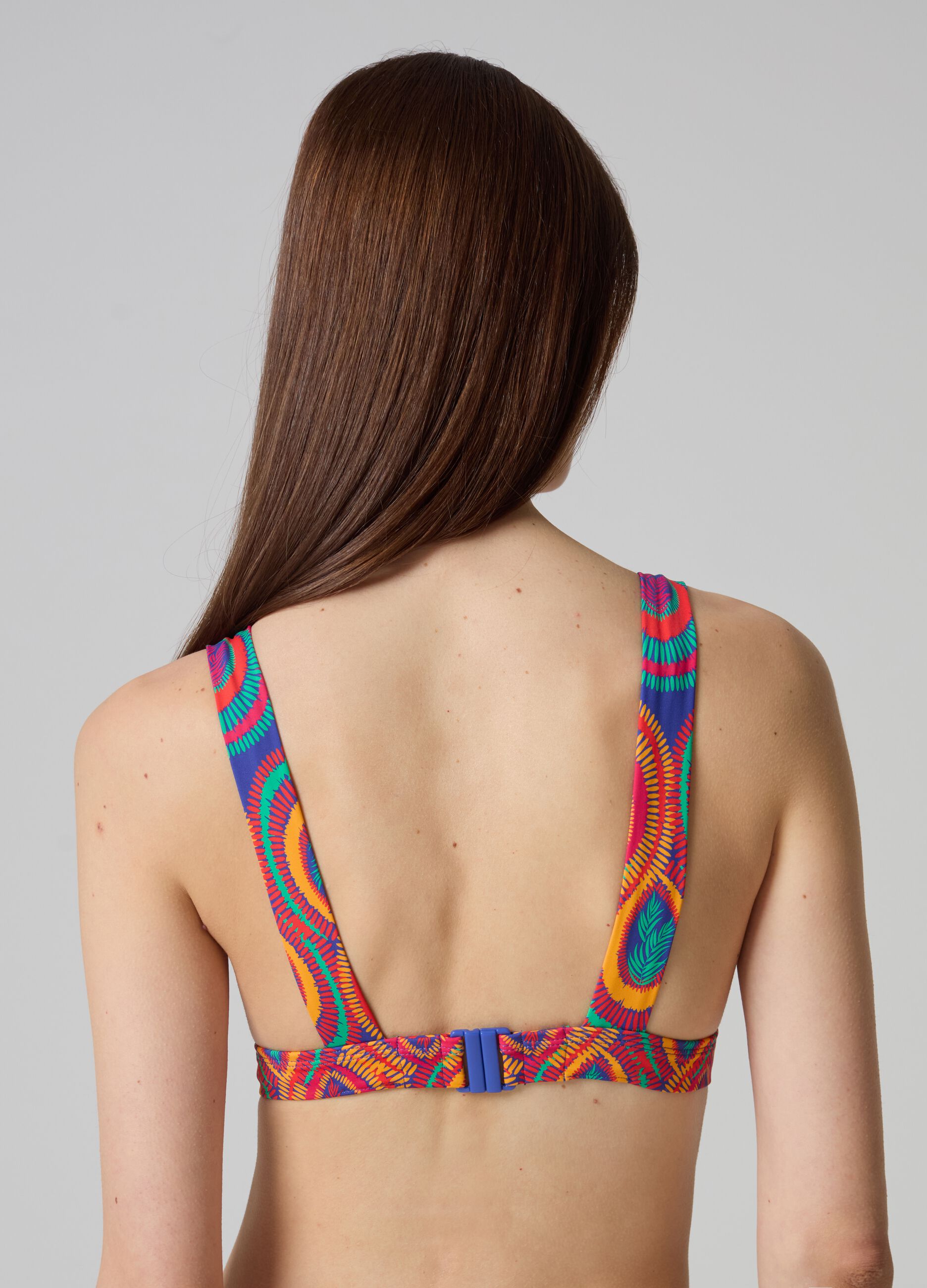 Triangle bikini top with tropical print