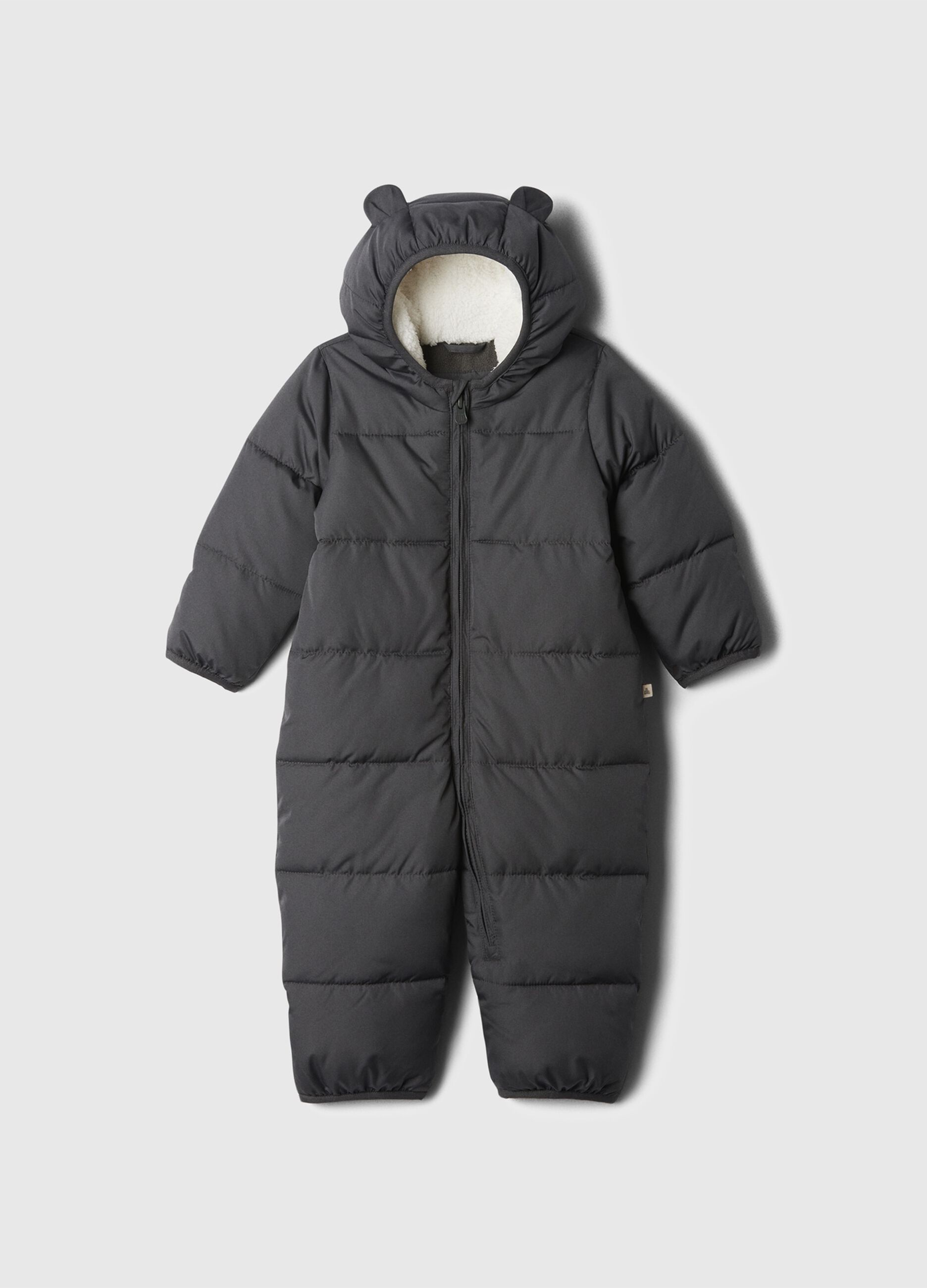 Onesie with hood and sherpa lining.