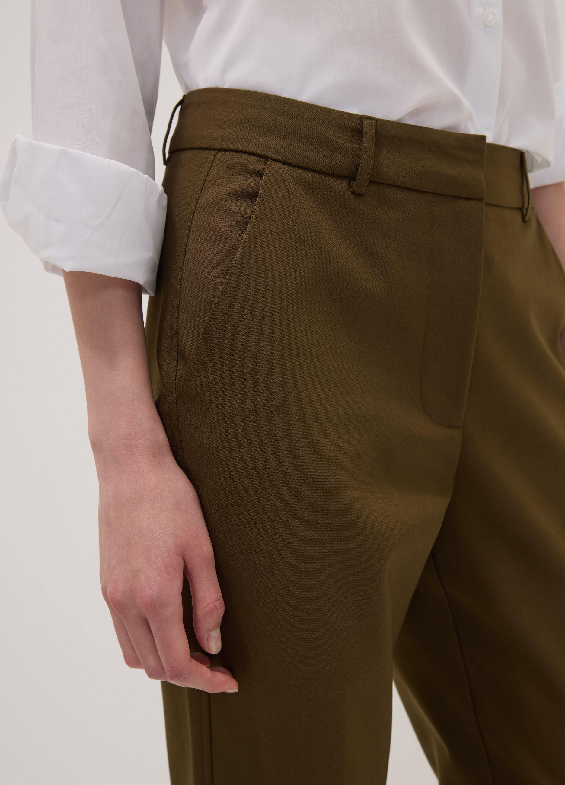 Green slim-fit stretch cotton trousers