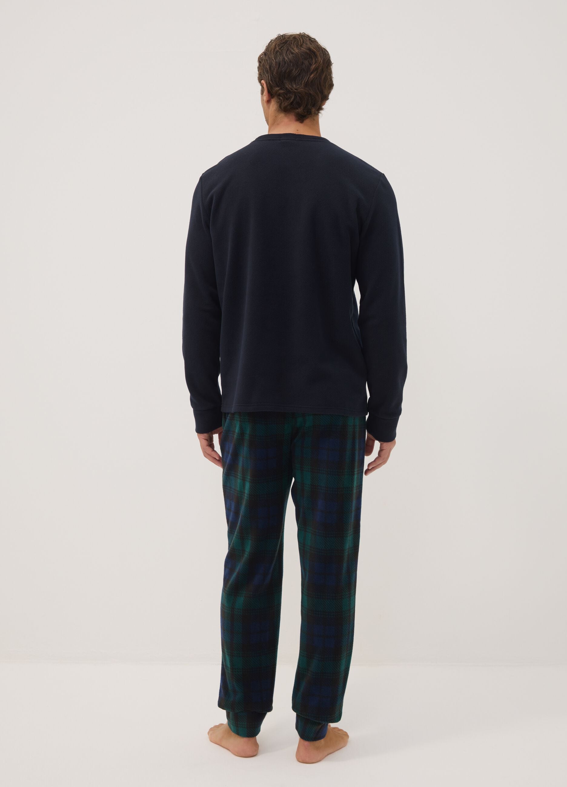 Navy blue long pyjamas with crew neck and Mickey & Friends print