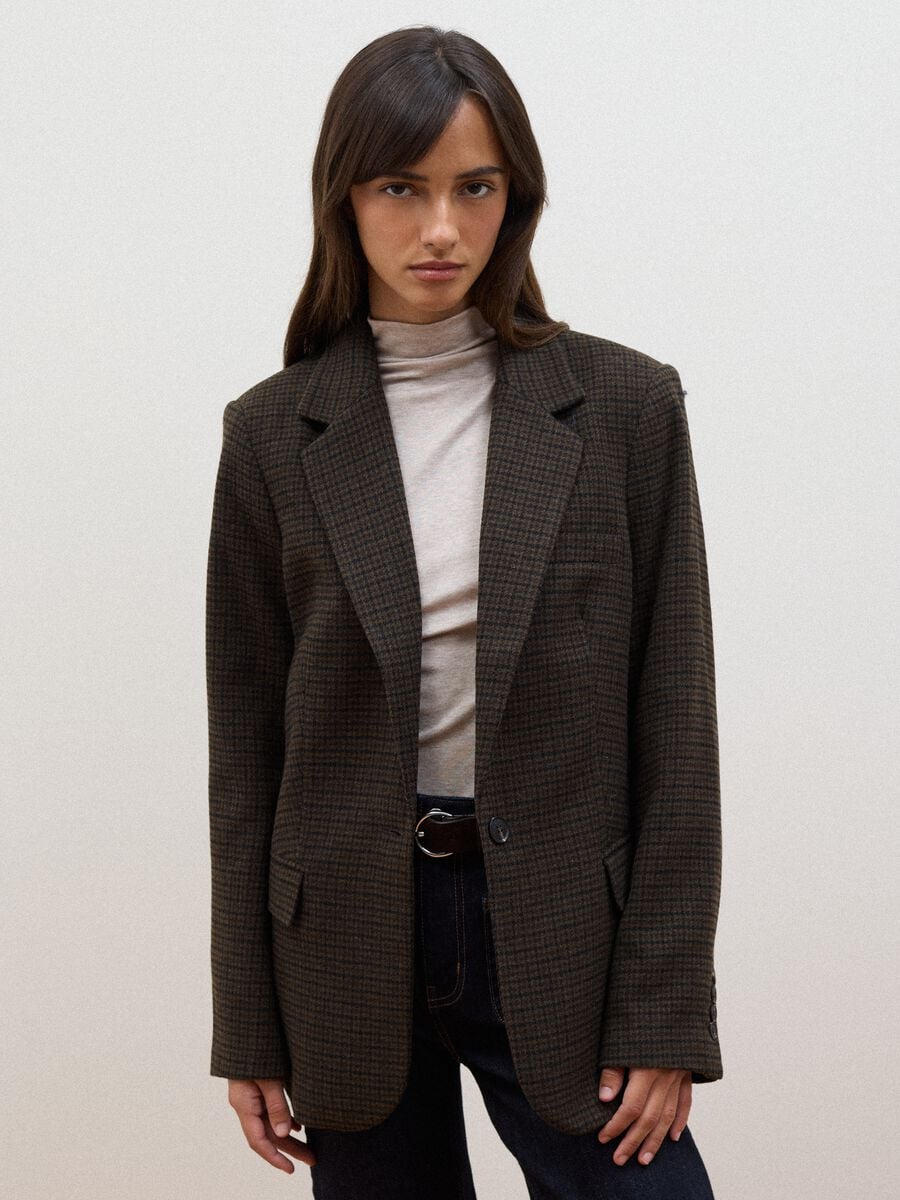 Brown wool-blend blazer with classic lapels_0