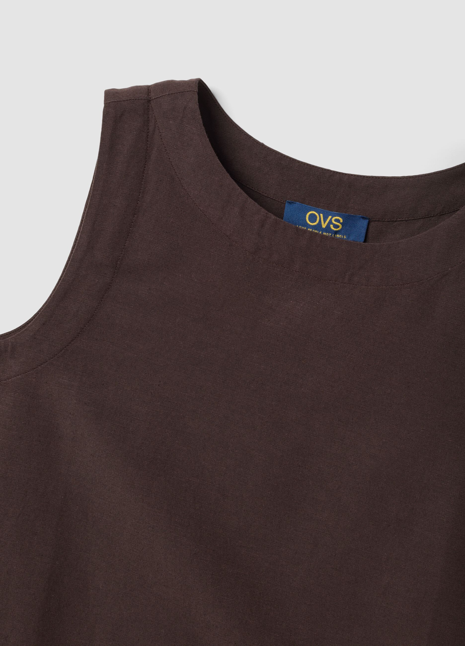 Top marron coupe regular en m&eacute;lange viscose, coton et lin