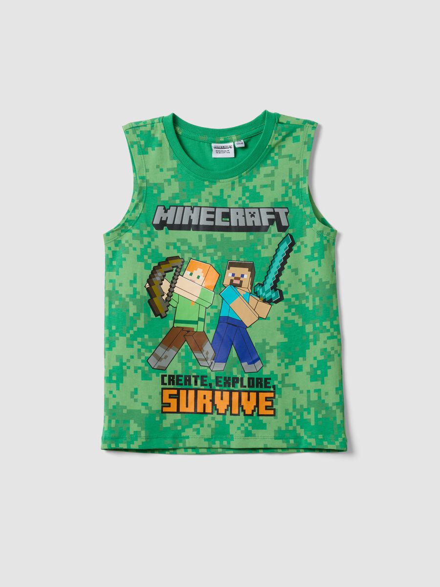 D&eacute;bardeur vert en pur coton gar&ccedil;on avec imprim&eacute;s Minecraft_0