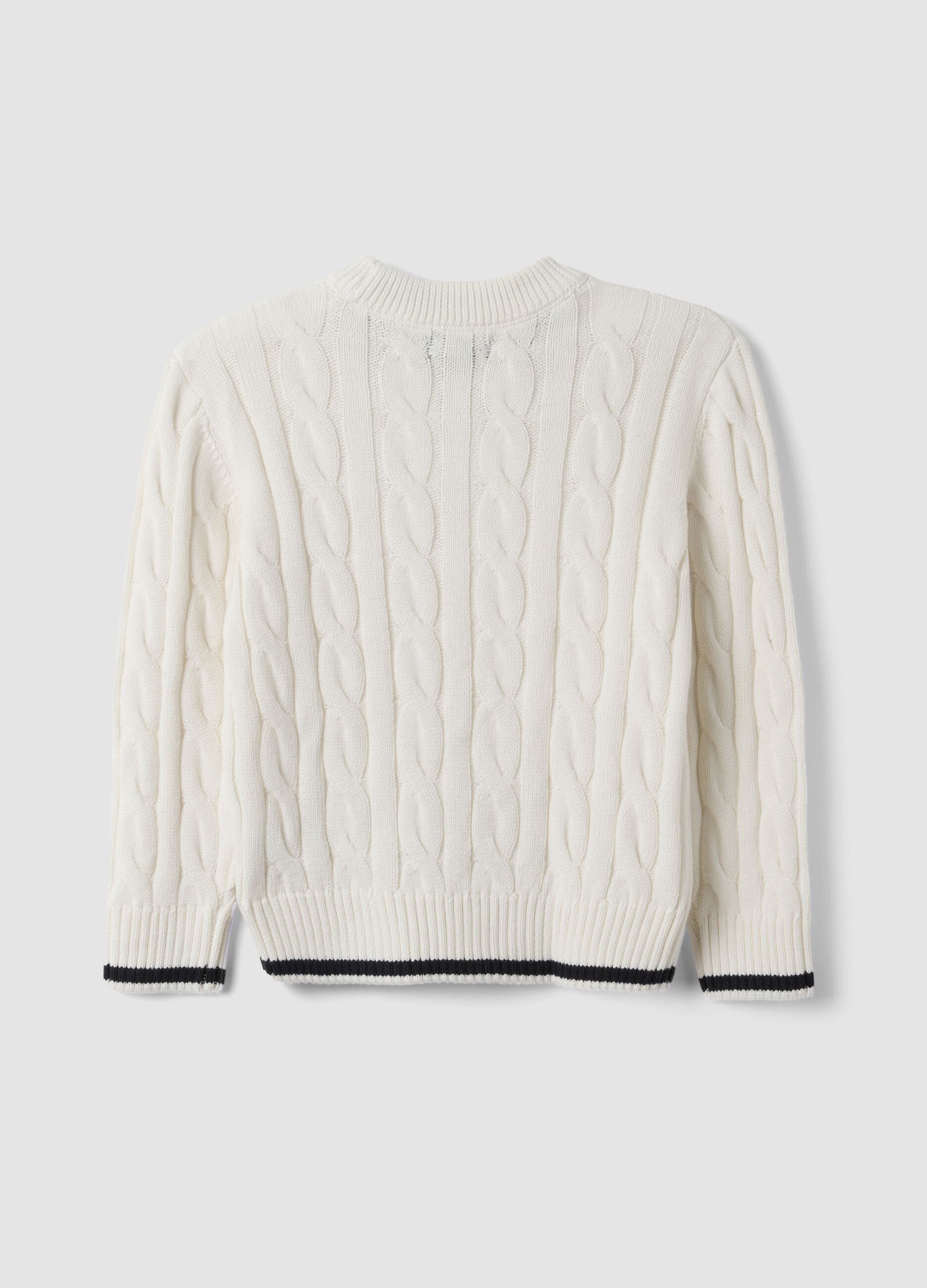 Wei&szlig;er Oversize-Pullover aus reiner Baumwolle mit Zopfmuster f&uuml;r Jungen