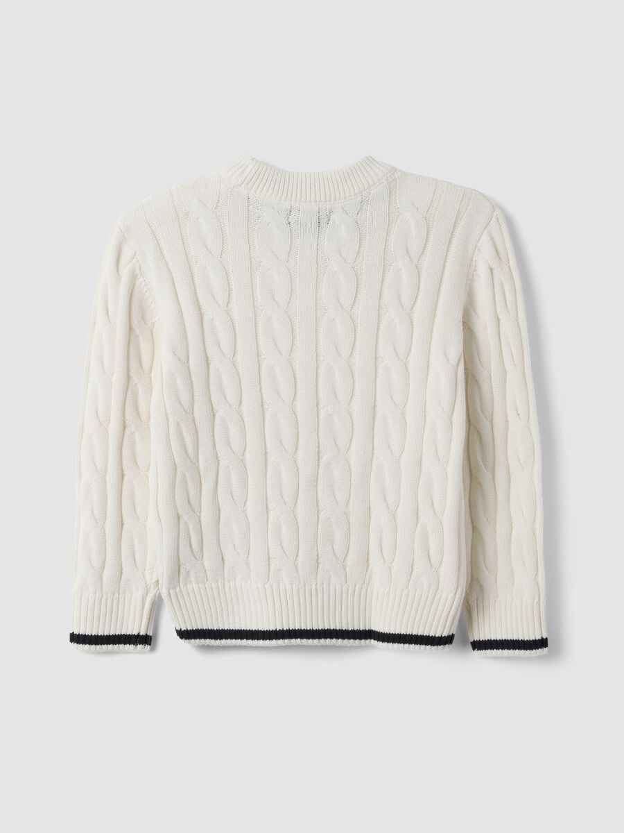 White pure cotton cable-knit oversized jumper for boys_1